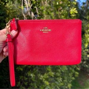 COACH red leather wristlet wallet with bronze gold hardware 22952 AUTHENTIC